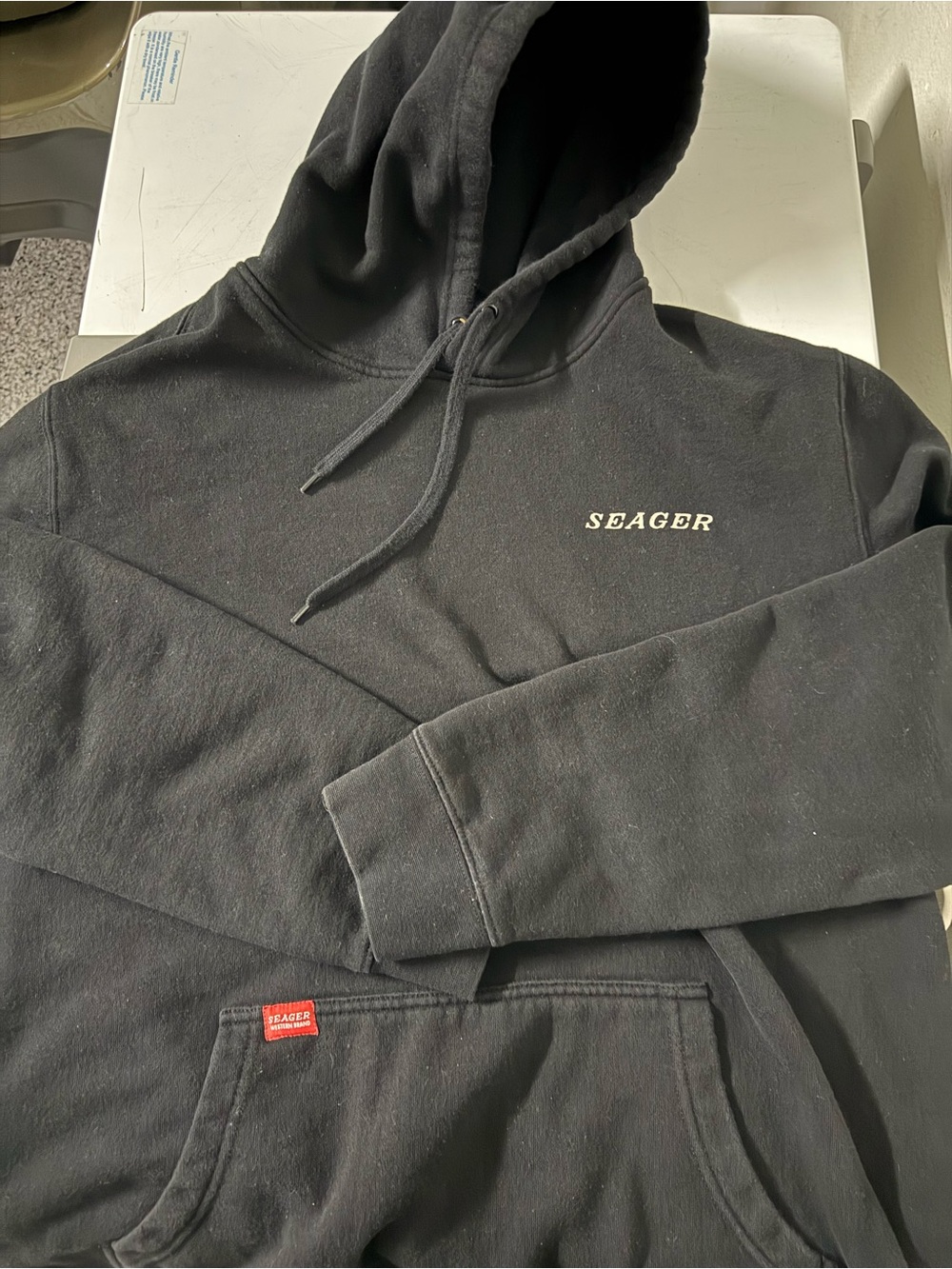 SEAGER Men's Black Pullover Hoodie with Chest Logo